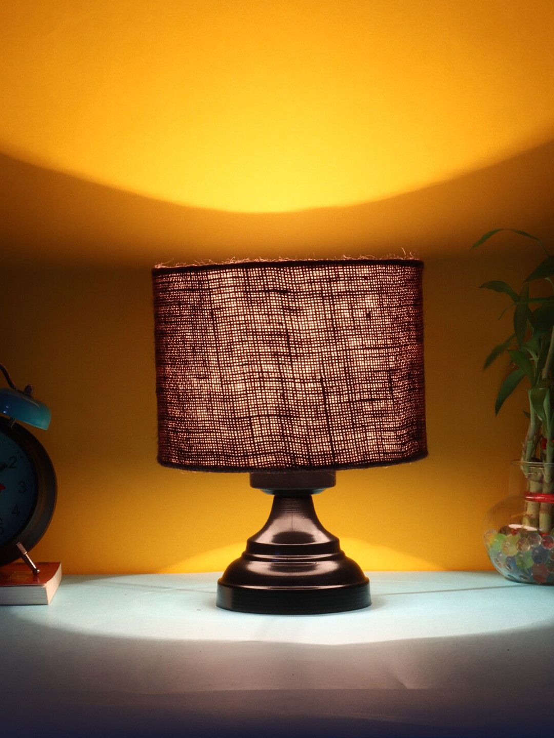 Devansh Brown Jute Table Lamp With Iron Base