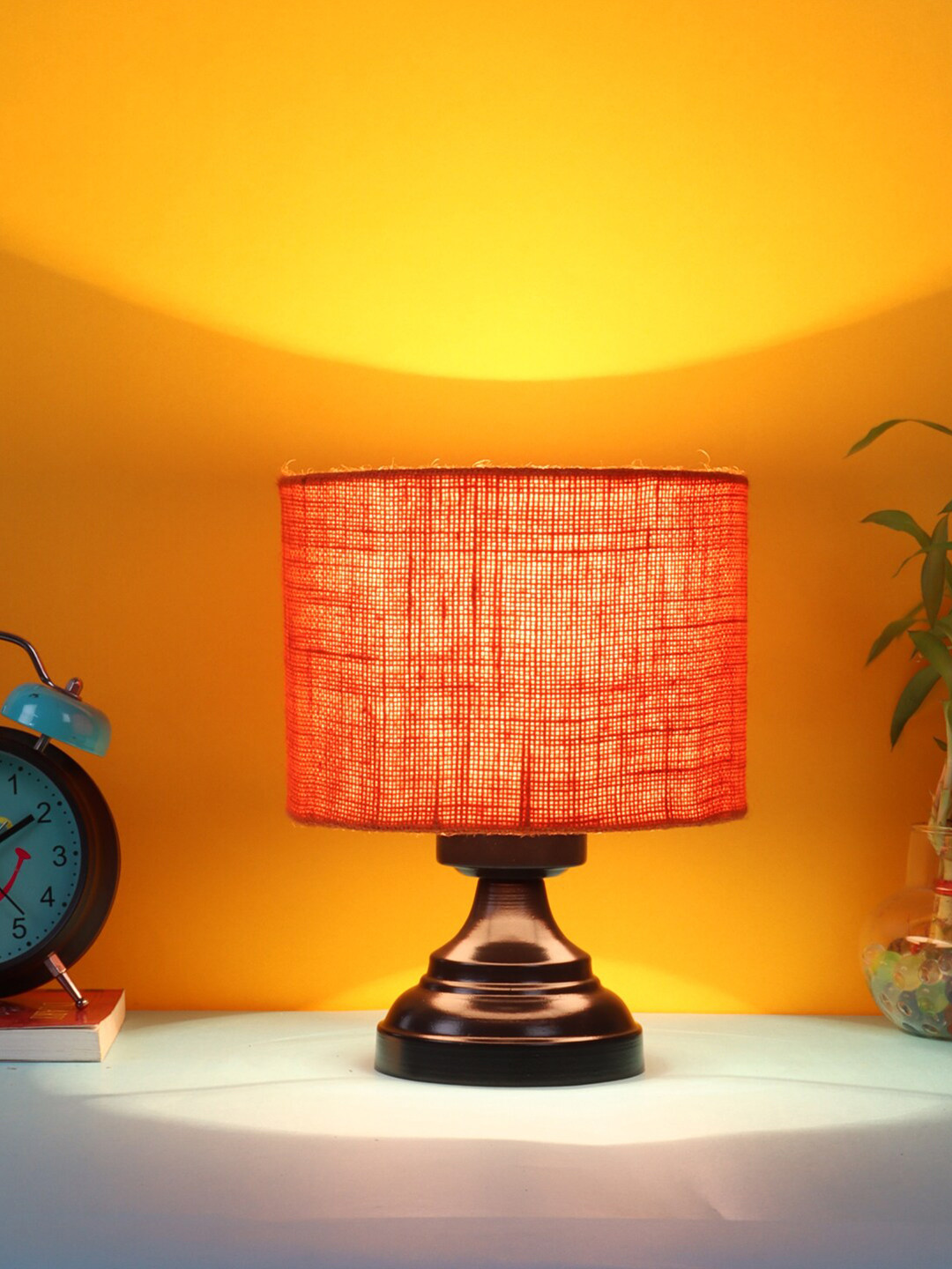 Devansh Orange Jute Table Lamp With Iron Base