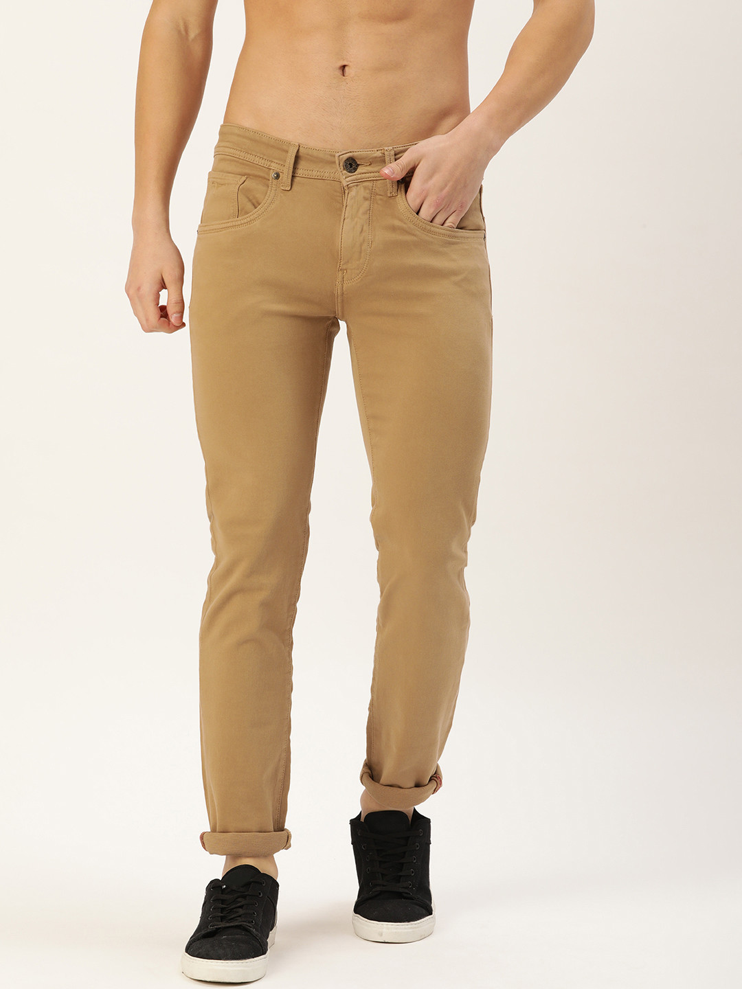Flying Machine Men Khaki Jackson Skinny Fit Low-Rise Stretchable Jeans