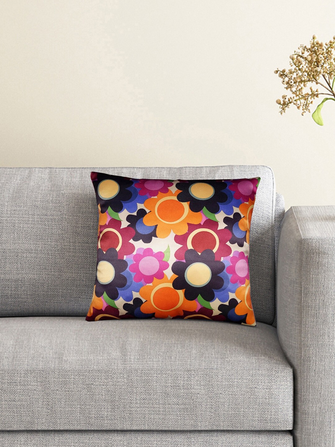 Lushomes Multicoloured Floral Square Cushion Cover
