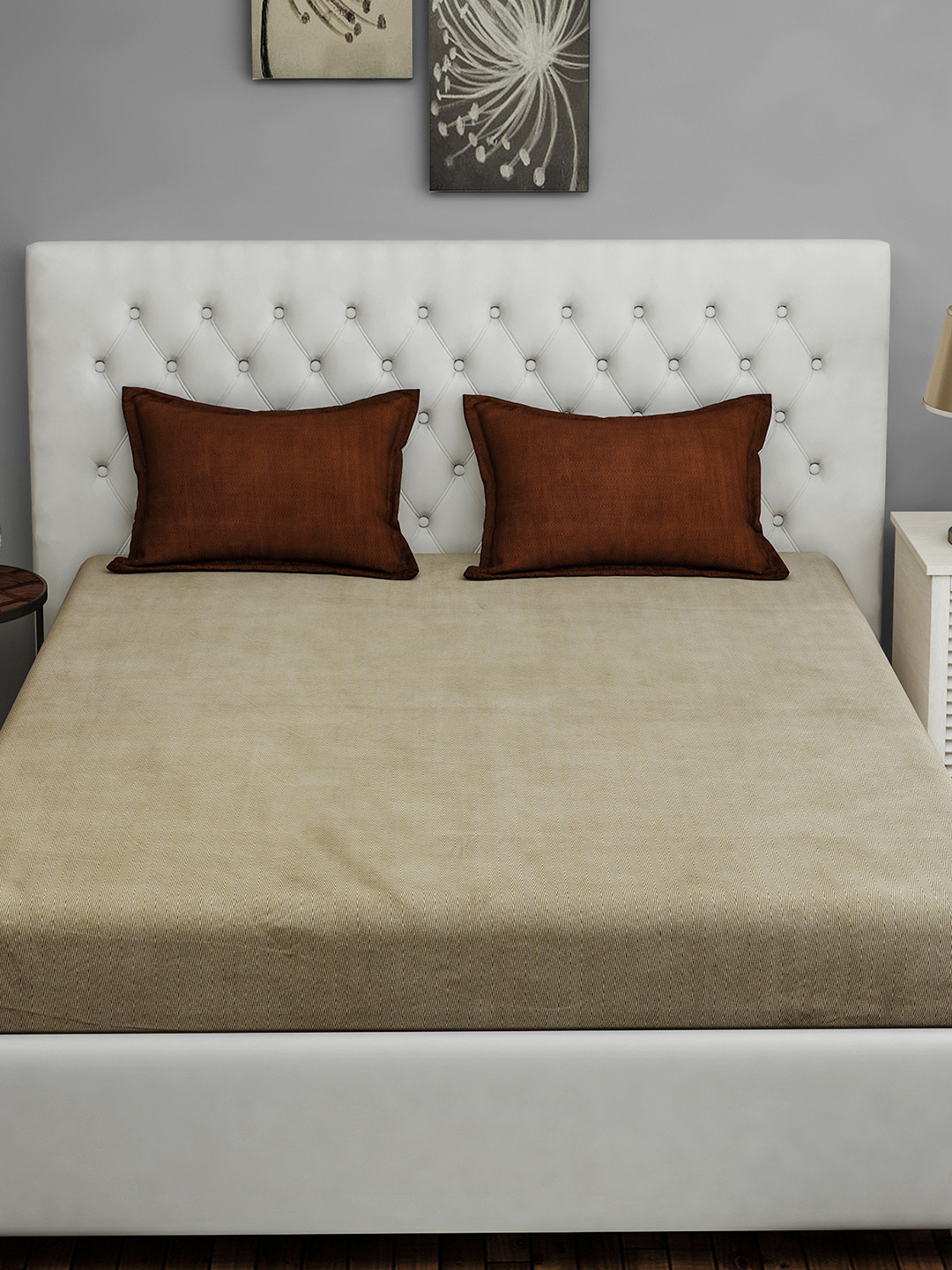 SWAYAM Pure Magic Brown Cotton 180 TC King Bedsheet with 2 Pillow Covers-100 x 90 inches