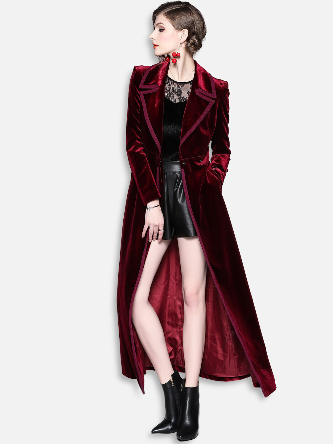 JC Collection Women Red Longline Open Front Jacket