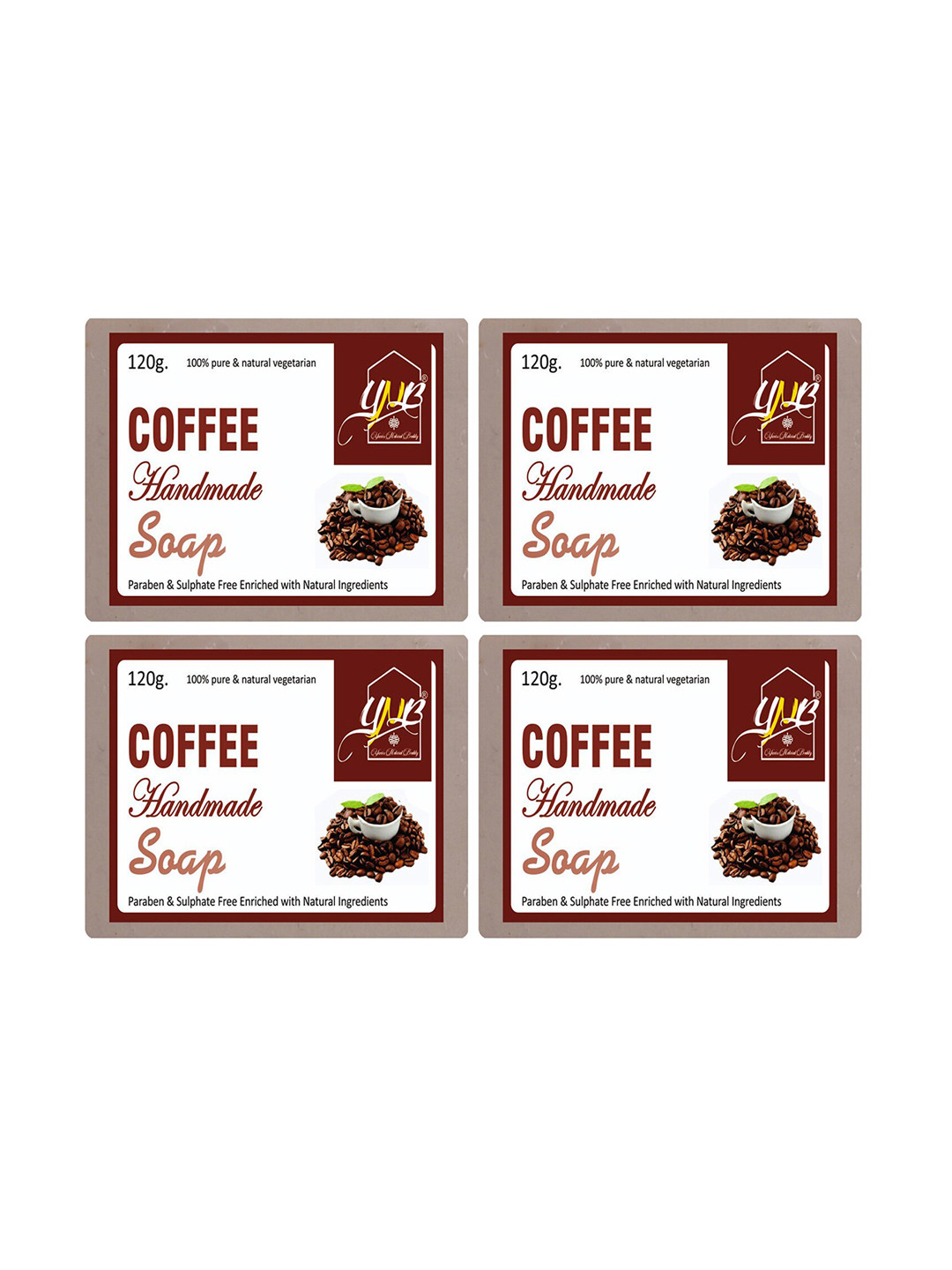 YNB YOURS NATURAL BUDDY Unisex Brown Organic Coffee Handmade Pack of 4