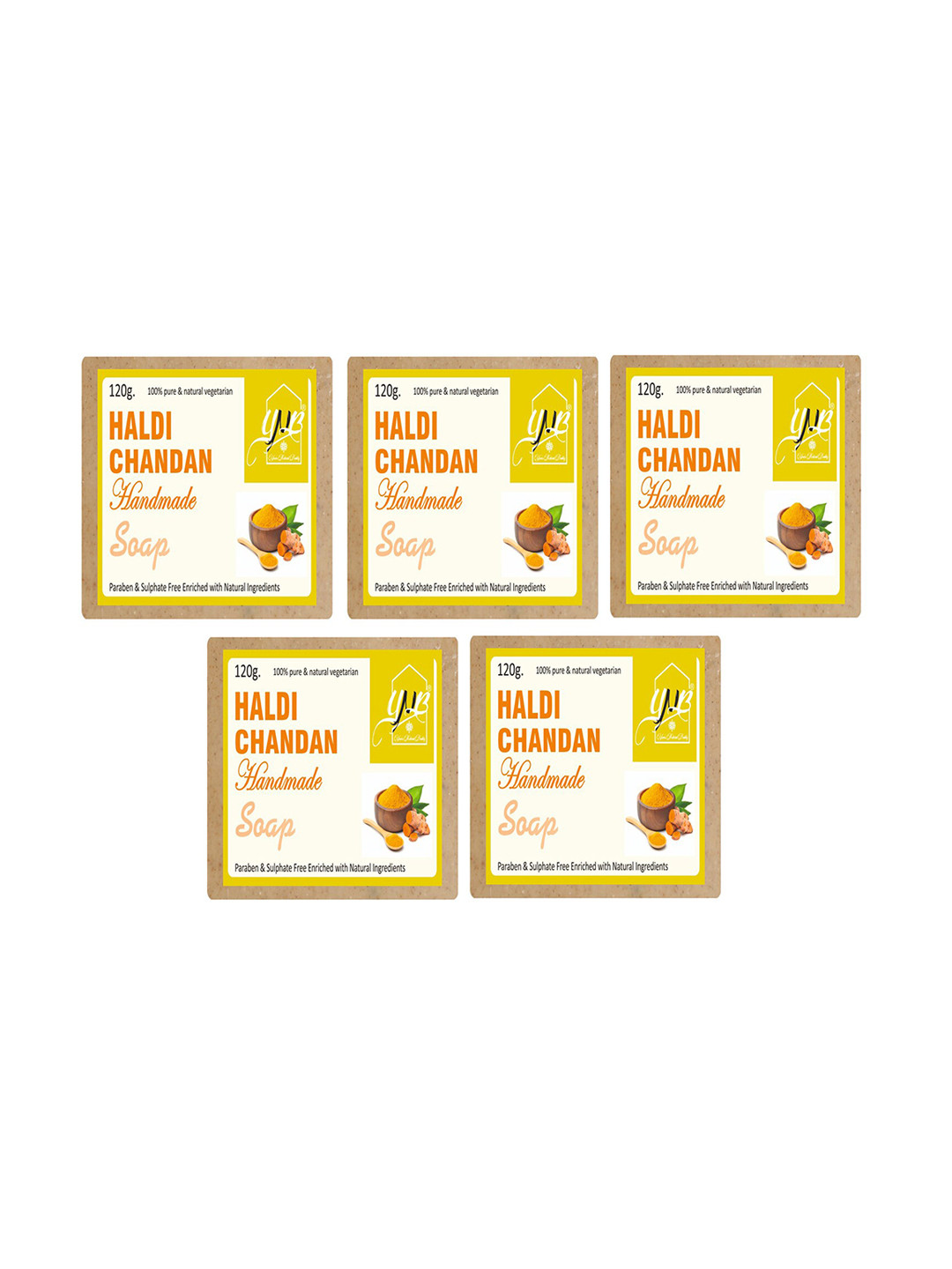 YNB YOURS NATURAL BUDDY Unisex Pack of 5 Organic Haldi Chandan Handmade Paraben Free Soap