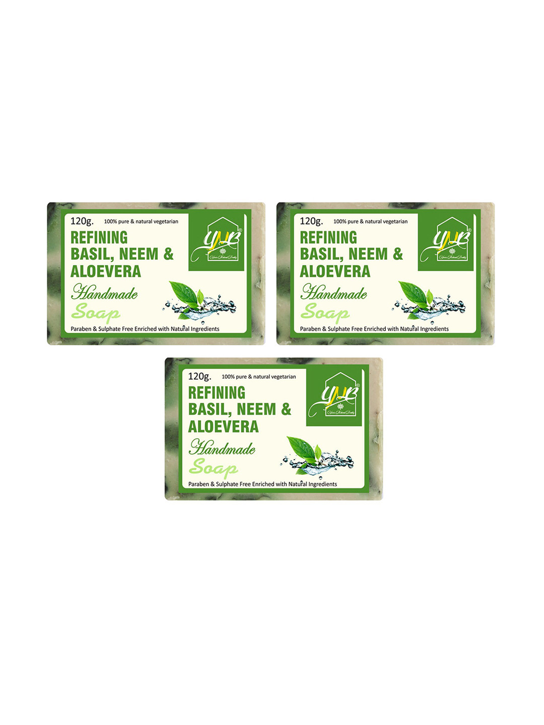 YNB YOURS NATURAL BUDDY Pack of 3 Organic Basil, Neem & Aloevera Handmade Soap