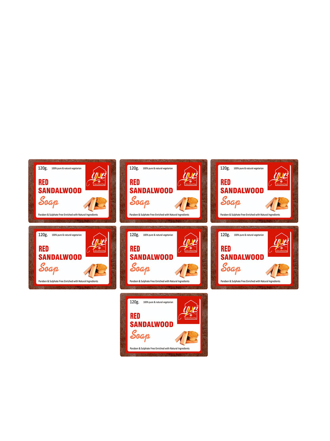YNB YOURS NATURAL BUDDY Pack of 7 Organic Red Sandalwood Handmade SLS & Paraben Free Soap