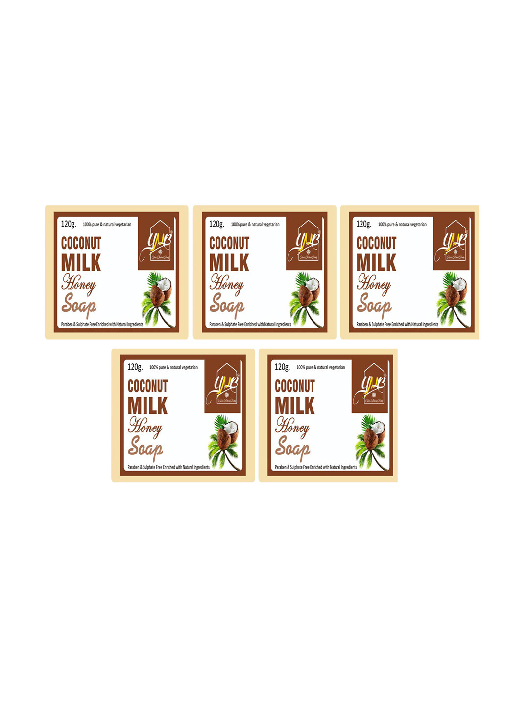 YNB YOURS NATURAL BUDDY Unisex Cream Organic Coconut Milk & Honey Handmade Soap Pack of 5