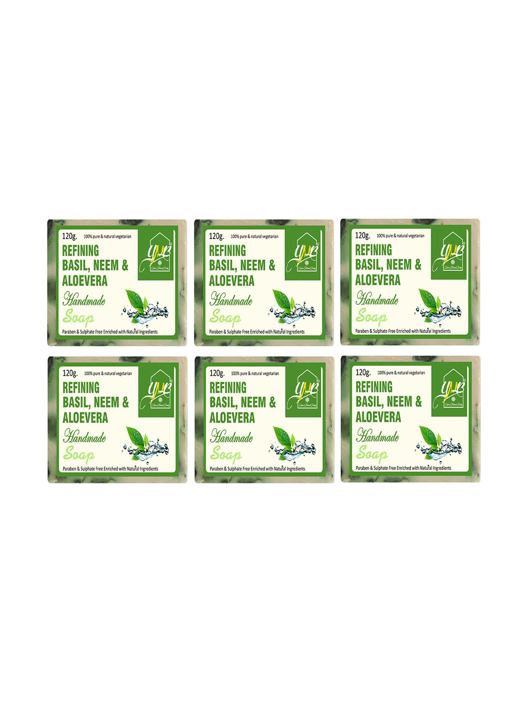 YNB YOURS NATURAL BUDDY Pack of 6 Organic Basil, Neem & Aloevera Handmade Soap