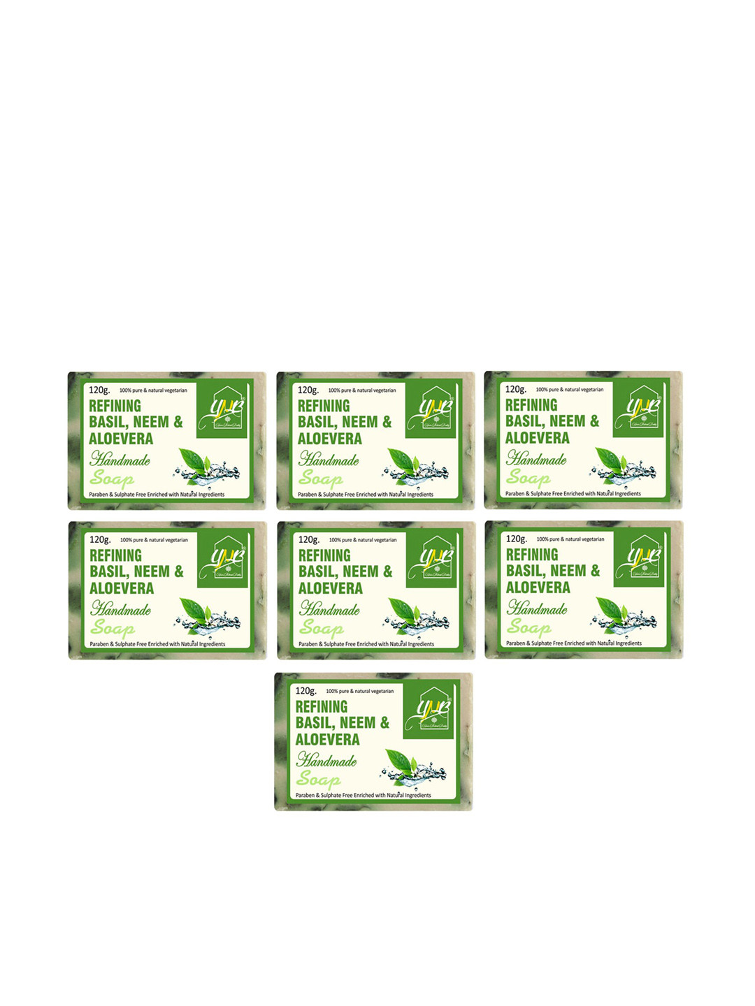 YNB YOURS NATURAL BUDDY Unisex Green Basil, Neem & Aloevera Handmade Soap Pack of 7