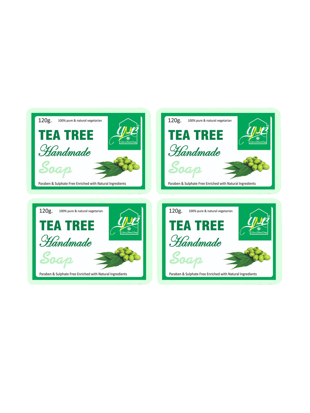 YNB YOURS NATURAL BUDDY Unisex Green Organic Tea Tree Handmade Soap Pack of 4