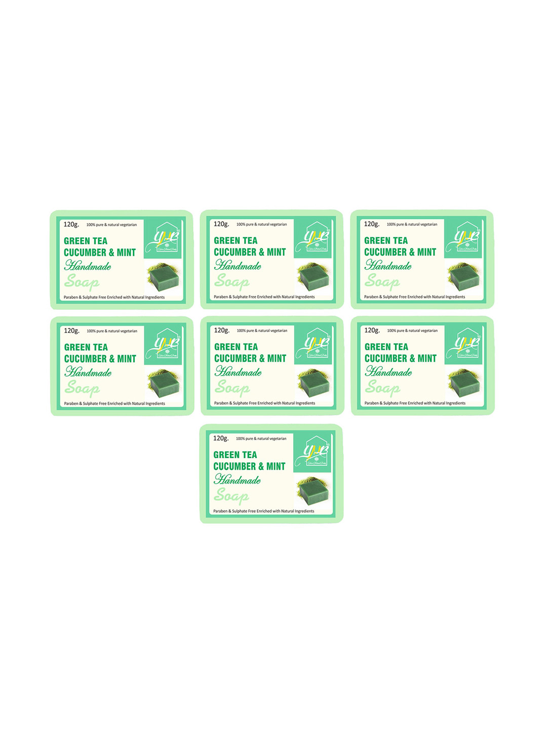 YNB YOURS NATURAL BUDDY Pack of 7 Organic Green Tea, Cucumber & Mint Paraben Free Soap