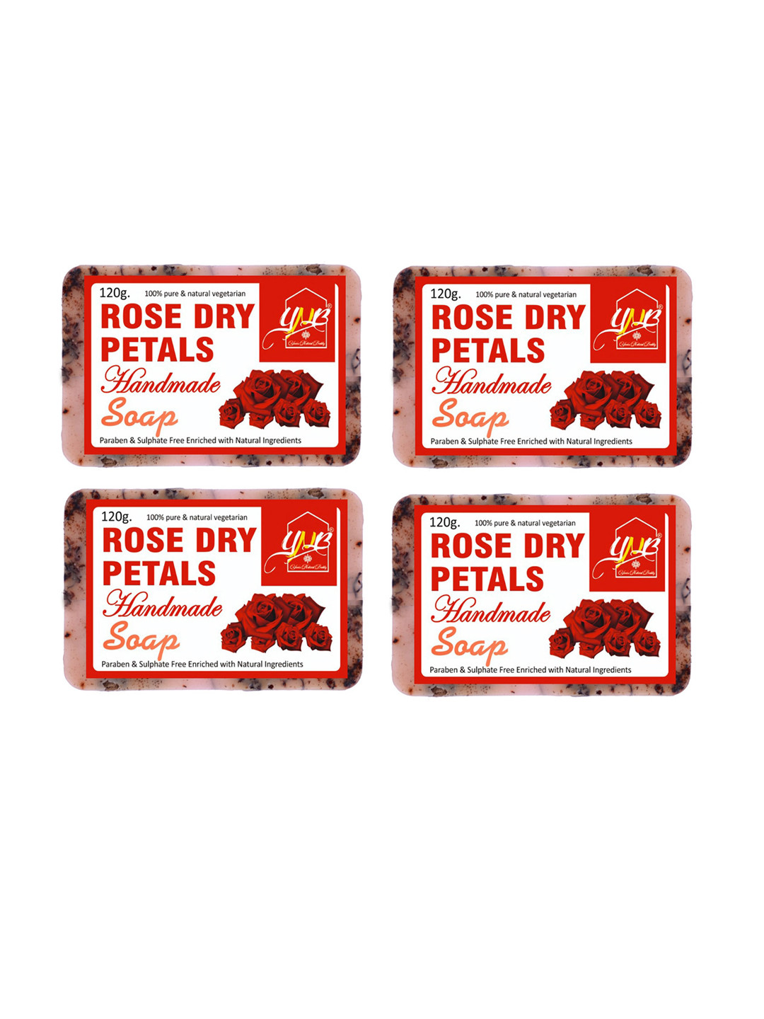 YNB YOURS NATURAL BUDDY Unisex Red Organic Rose Dry Petals Handmade Soap Pack of 4