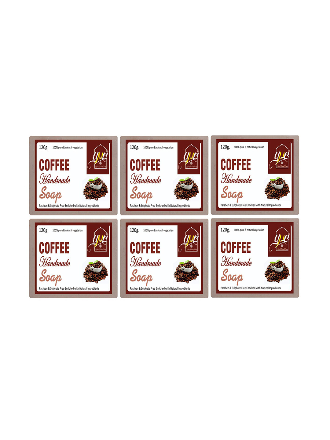 YNB YOURS NATURAL BUDDY Unisex Brown Organic Coffee Handmade Soap Pack of 6