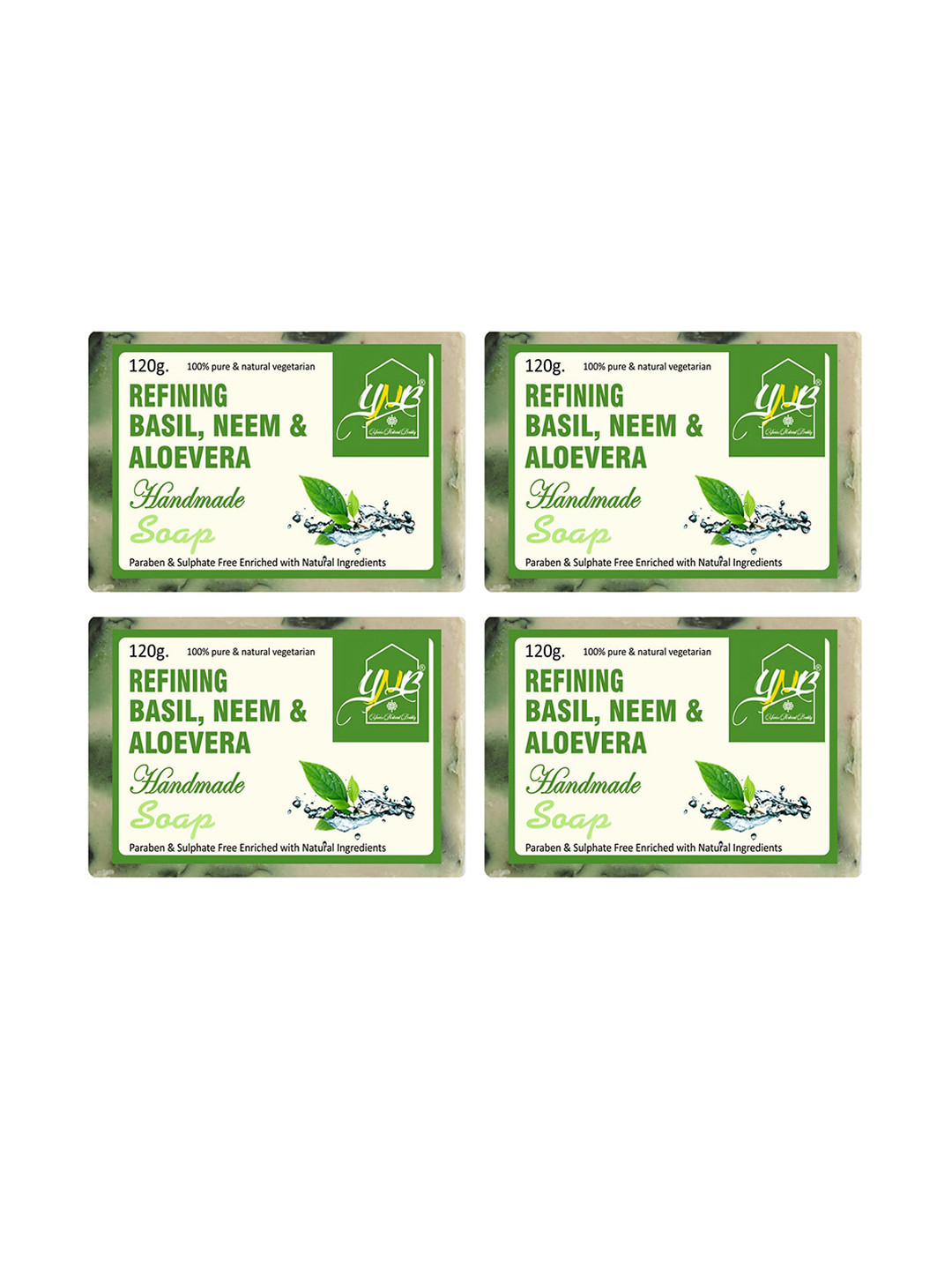 YNB YOURS NATURAL BUDDY Pack of 4 Organic Basil, Neem & Aloevera Paraben Free Soap