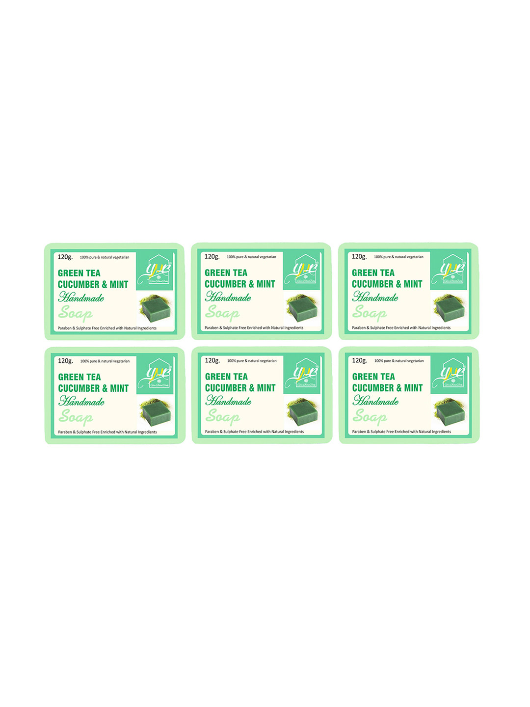 YNB YOURS NATURAL BUDDY Pack of 6 Organic Green Tea, Cucumber & Mint Handmade Soap