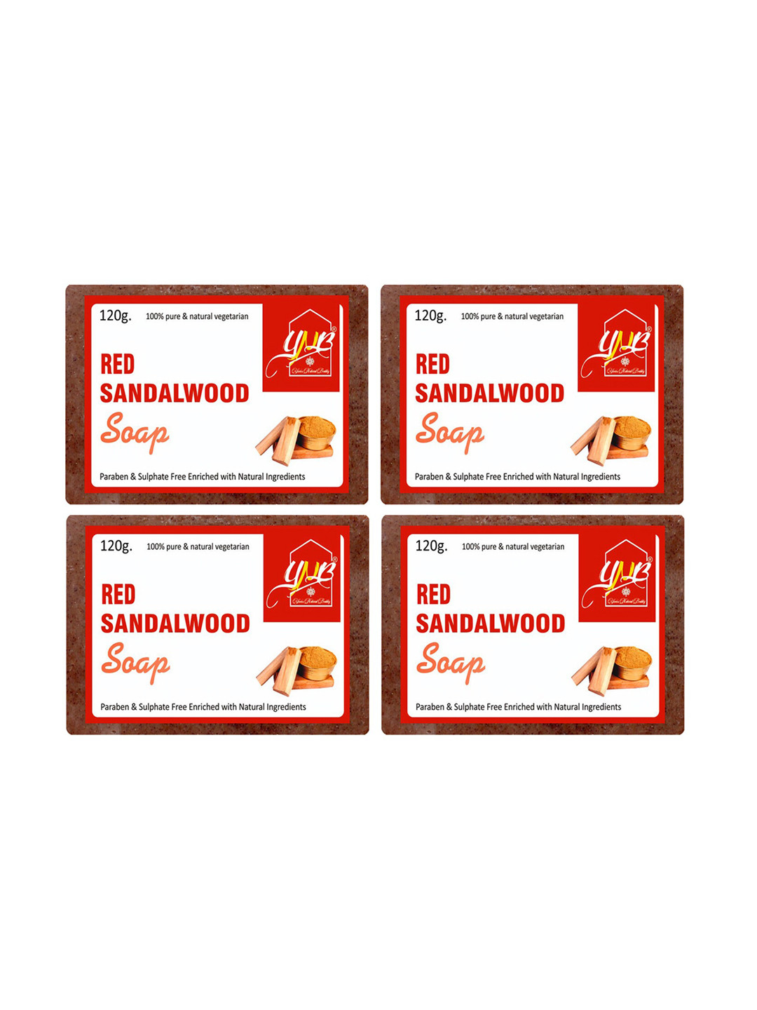 YNB YOURS NATURAL BUDDY Pack of 4 Organic Red Sandalwood Handmade SLS & Paraben Free Soap