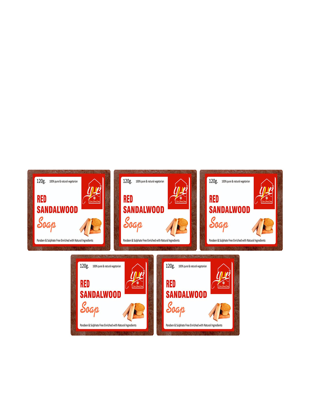 YNB YOURS NATURAL BUDDY Pack of 5 Organic Red Sandalwood Handmade SLS & Paraben Free Soap