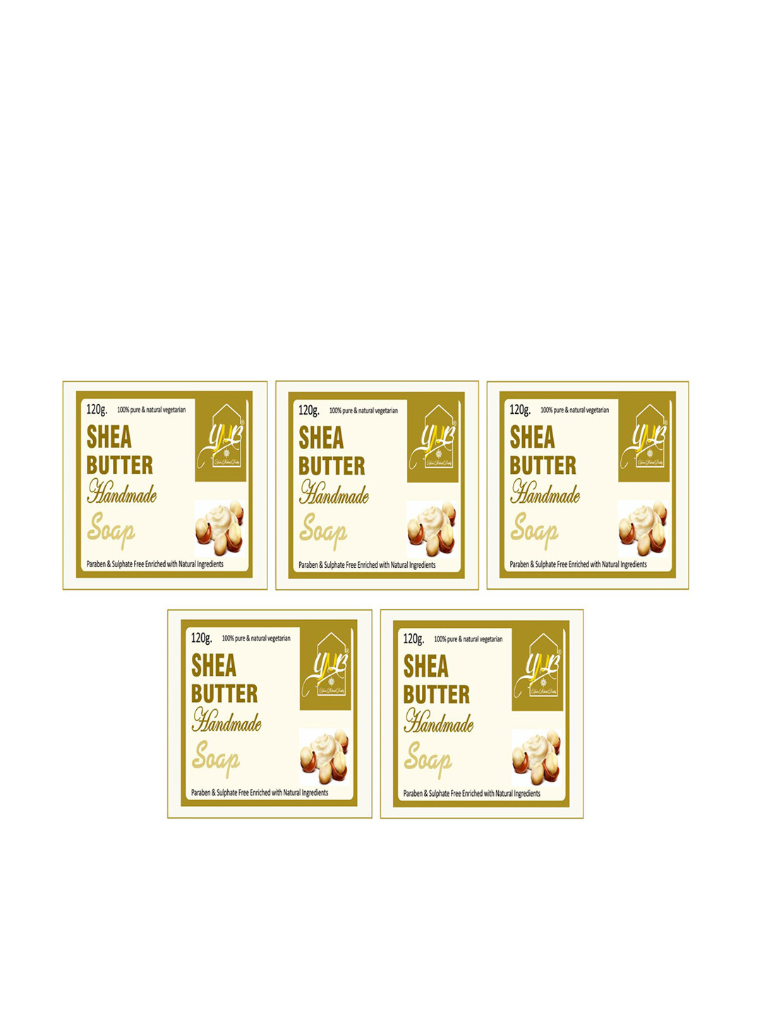 YNB YOURS NATURAL BUDDY Pack of 5 Organic Shea Butter SLS & Paraben Free Soap 600 gm