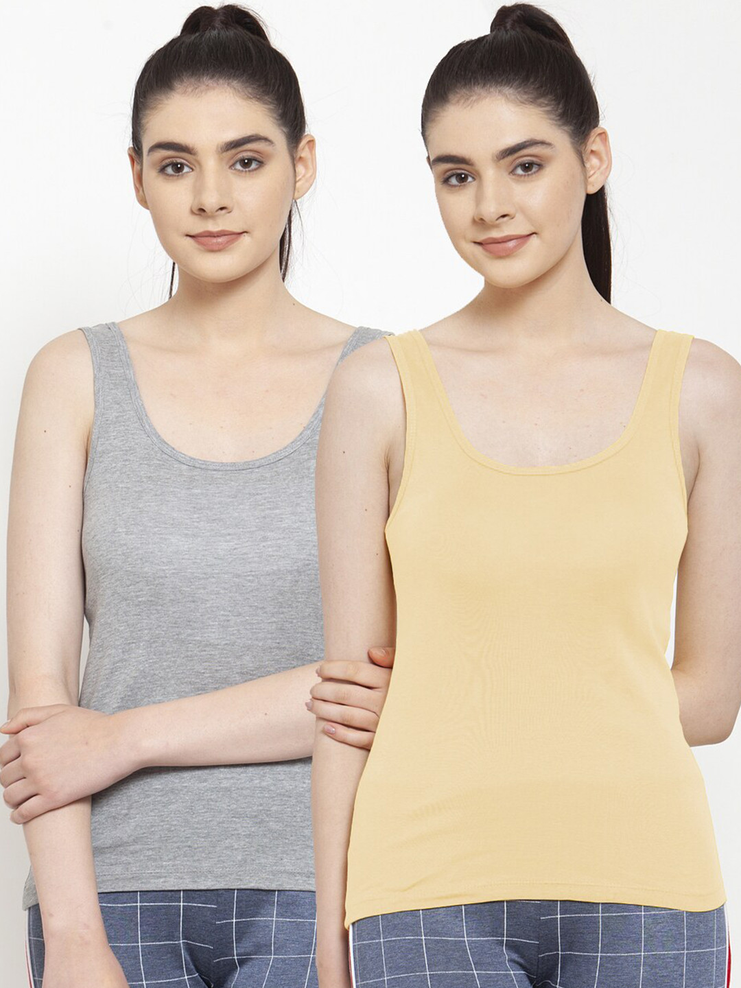 Friskers Woman Pack of 2 Grey & Beige Tank Top