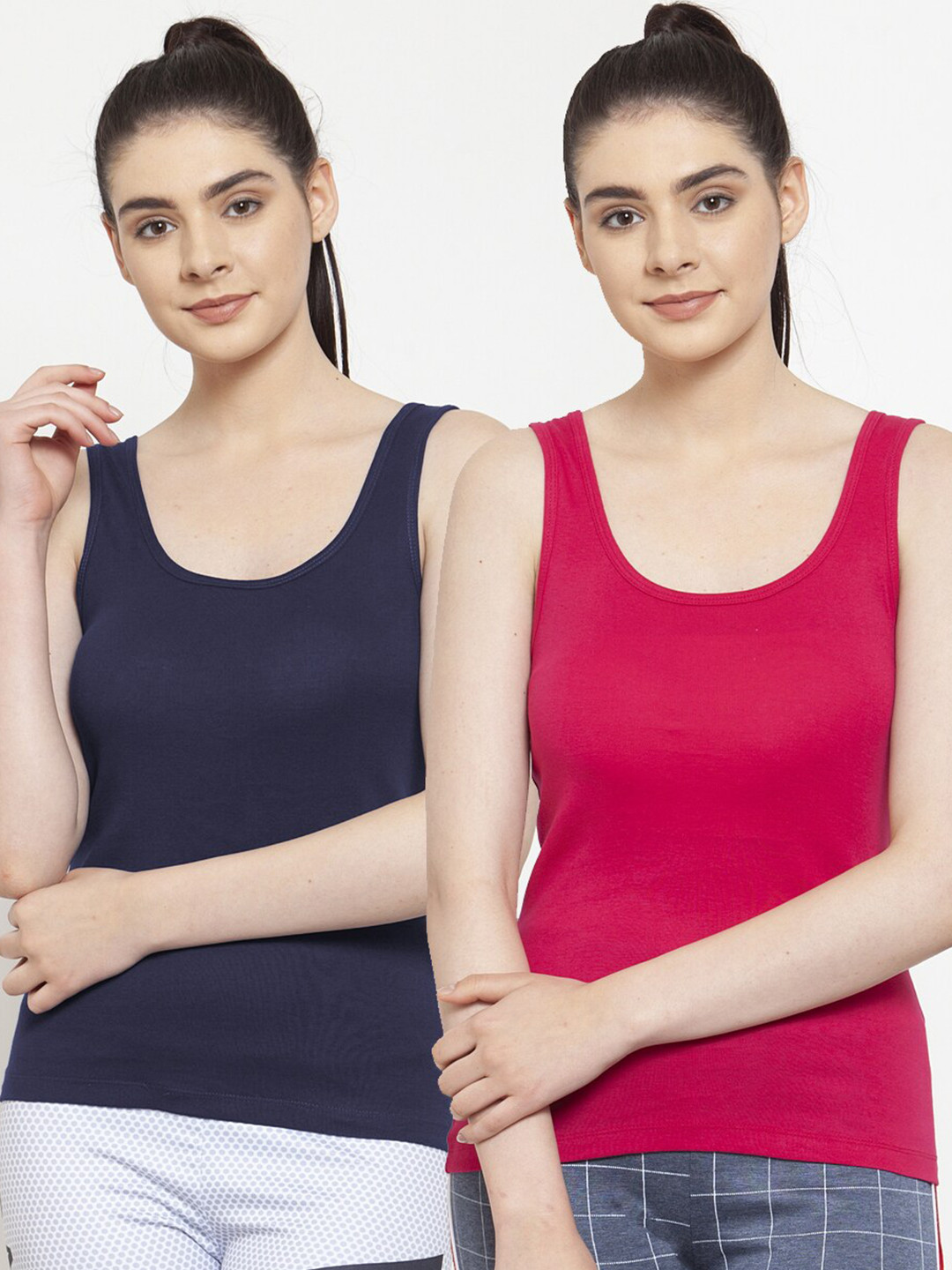 Friskers Pack Of 2 Pink & Navy Blue Tank Tops