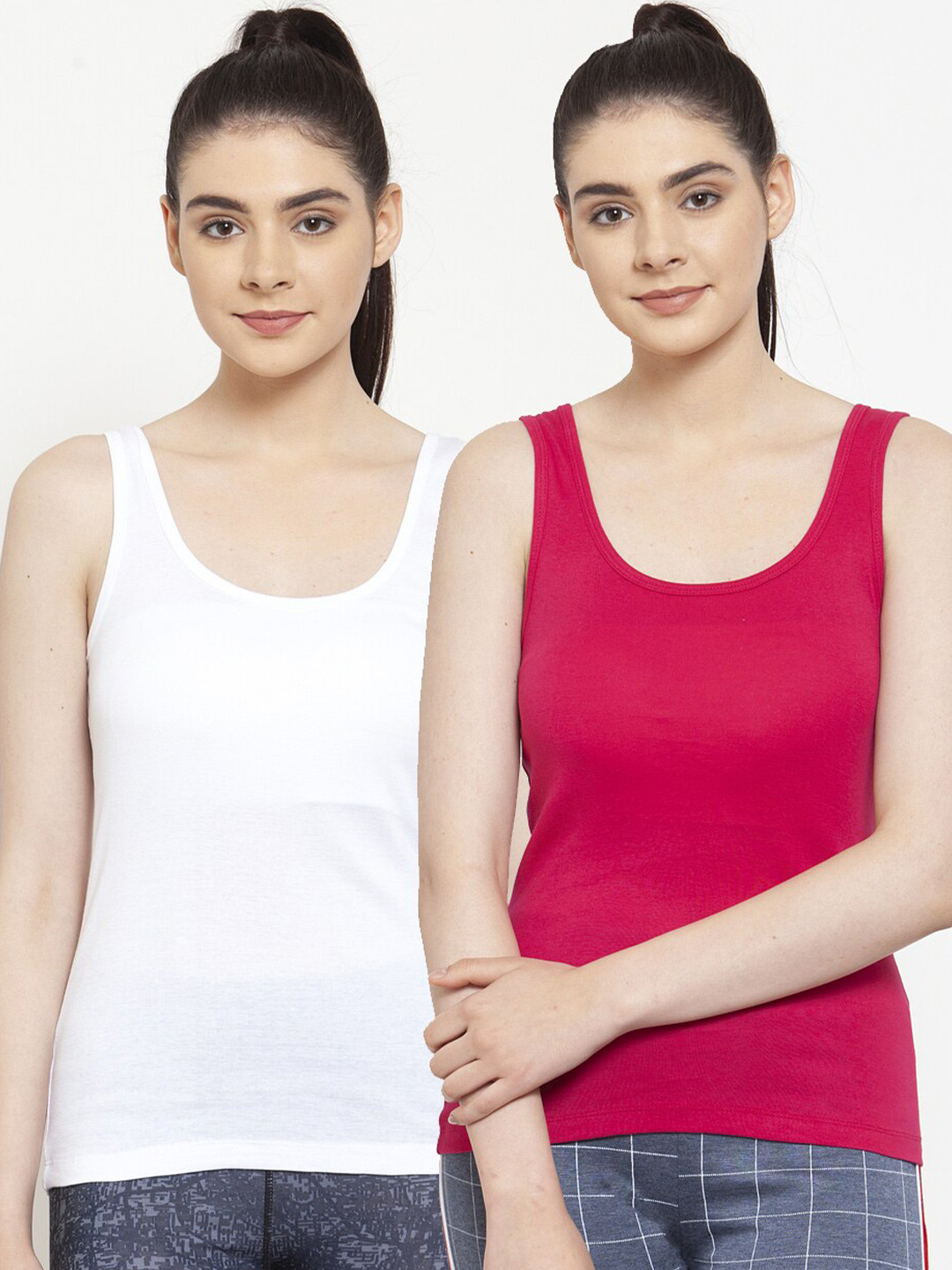 Friskers White & Pink Set Of 2 Tank Top