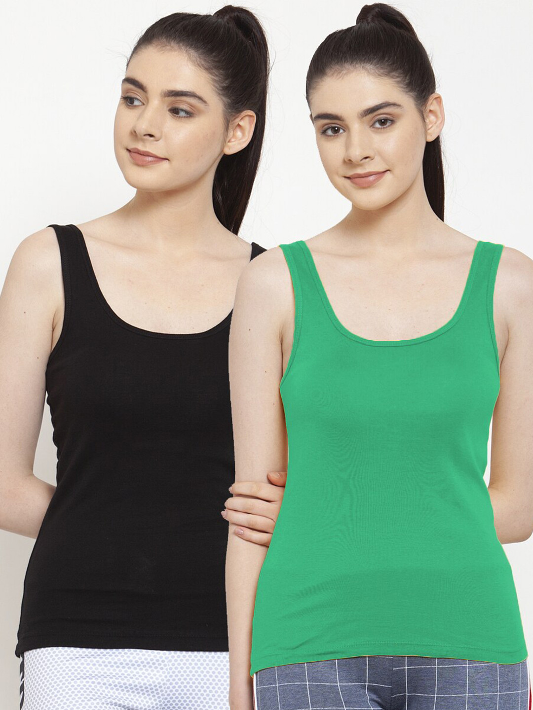 Friskers Pack Of 2 Black & Green Tank Tops