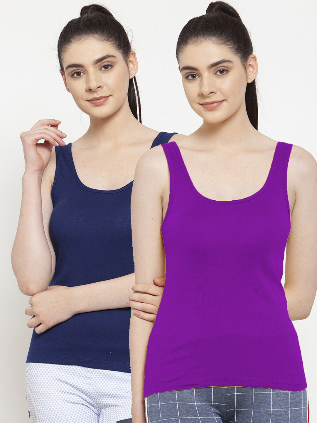 Friskers Women Pack of 2 Blue & Purple Tank Top