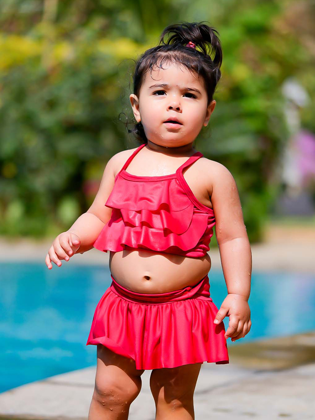 CUKOO Girls Red Solid 2-Piece Swimwear
