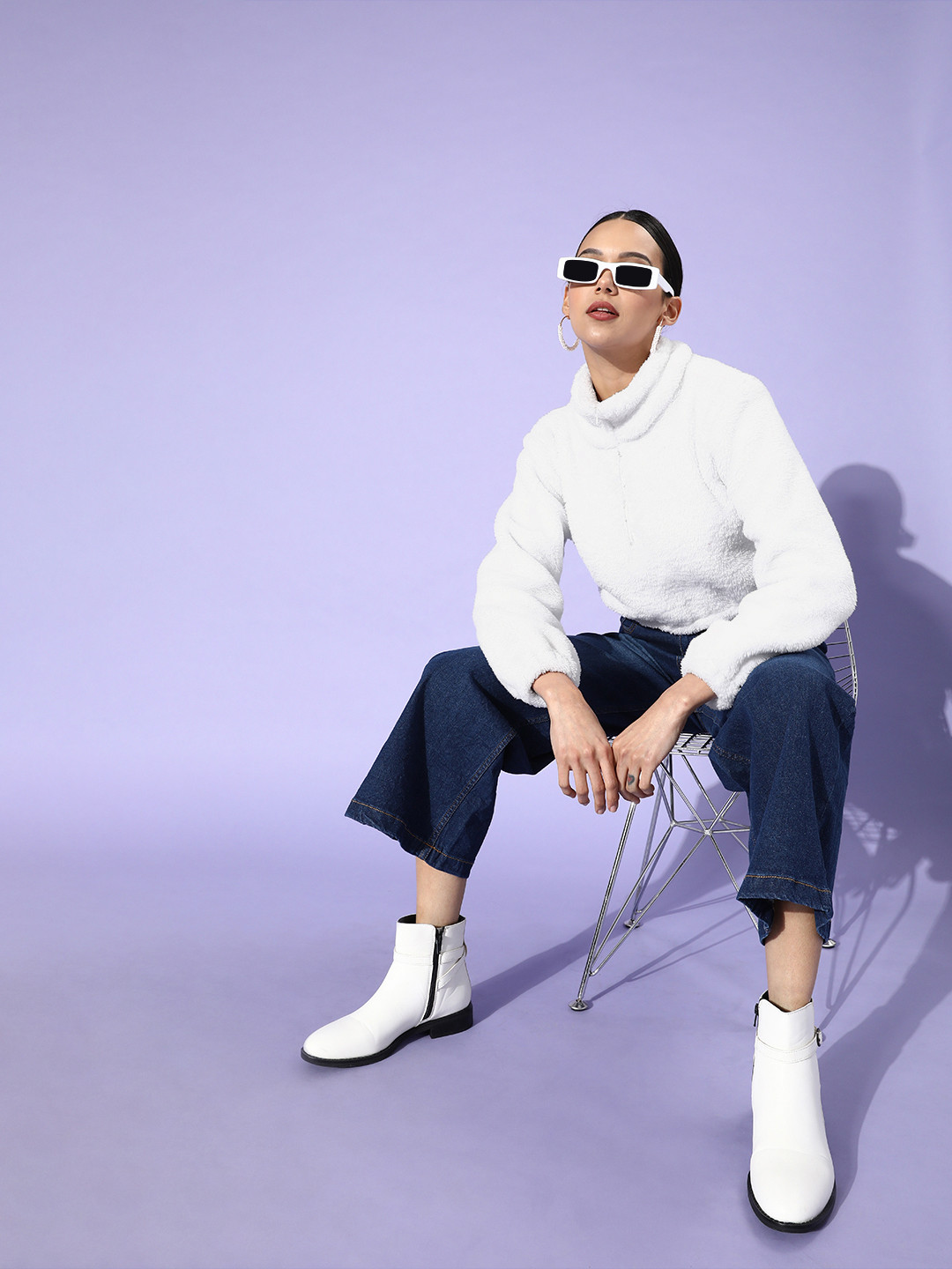 ANVI Be Yourself Women Classic White Solid Cropped Faux Fur Jacket