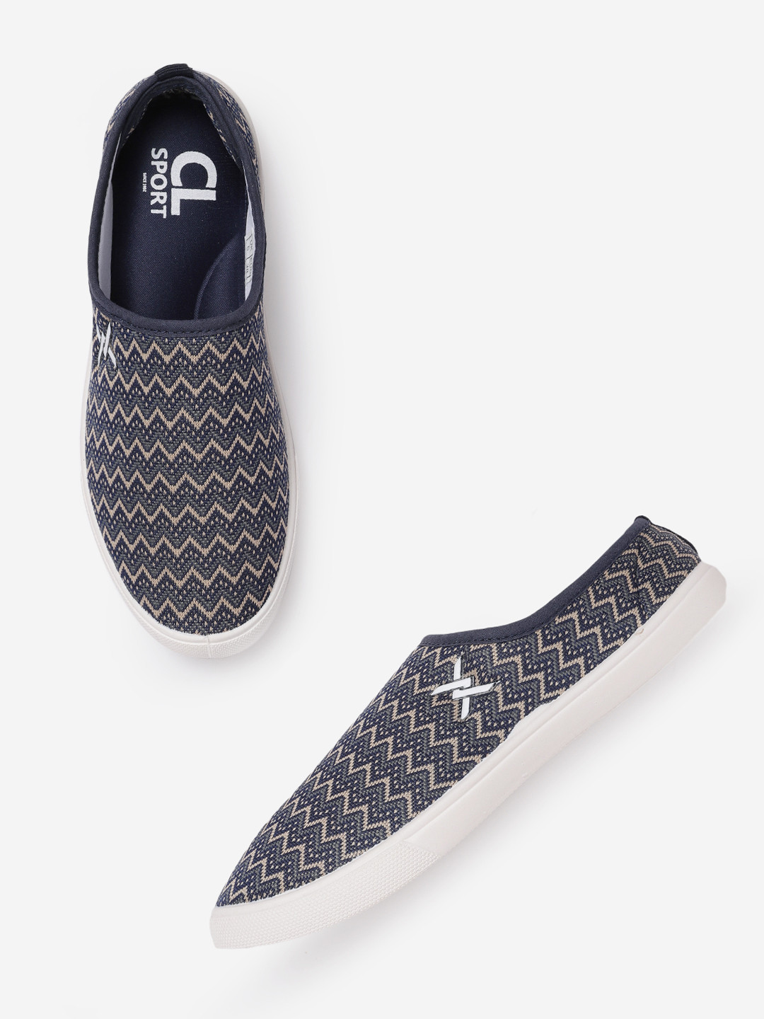Carlton London sports Women Navy Blue & Beige Woven Design Slip-On Sneakers