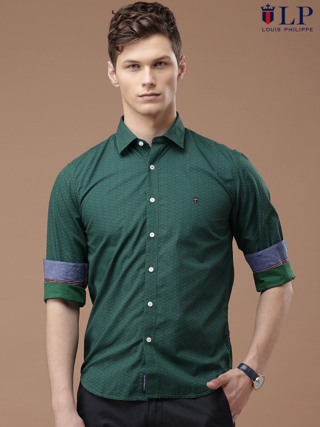 Louis Philippe Sport Men Printed Casual Green Shirt - Buy Louis