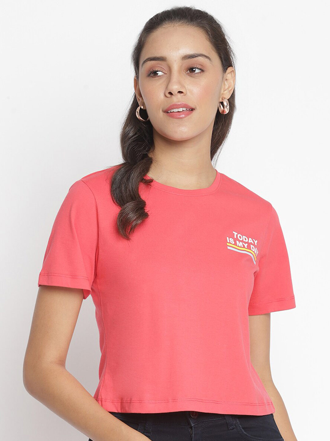 Marc Loire Women Red Applique T-shirt