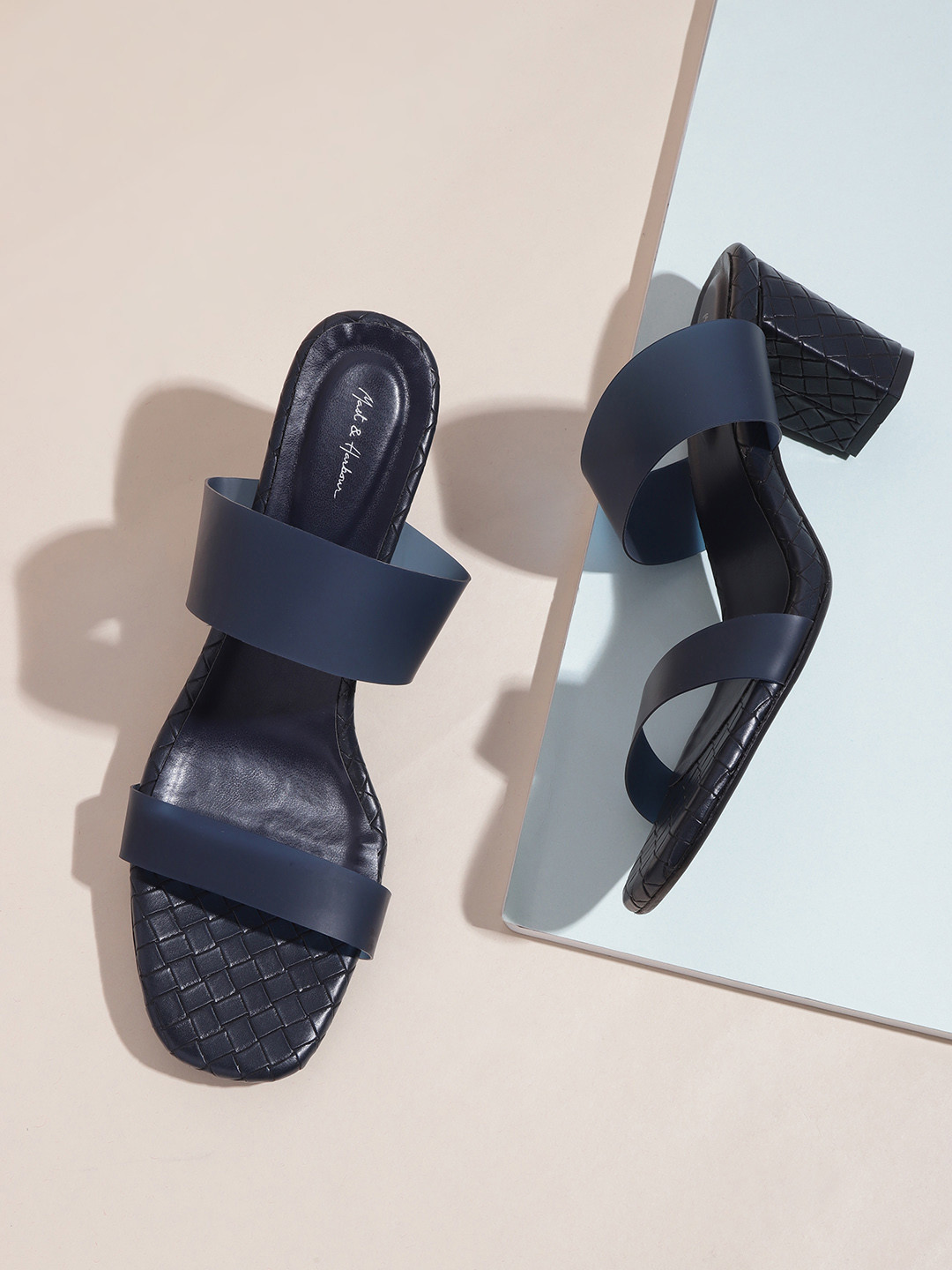 Mast & Harbour Women Navy Blue Solid Block Heel Sandals