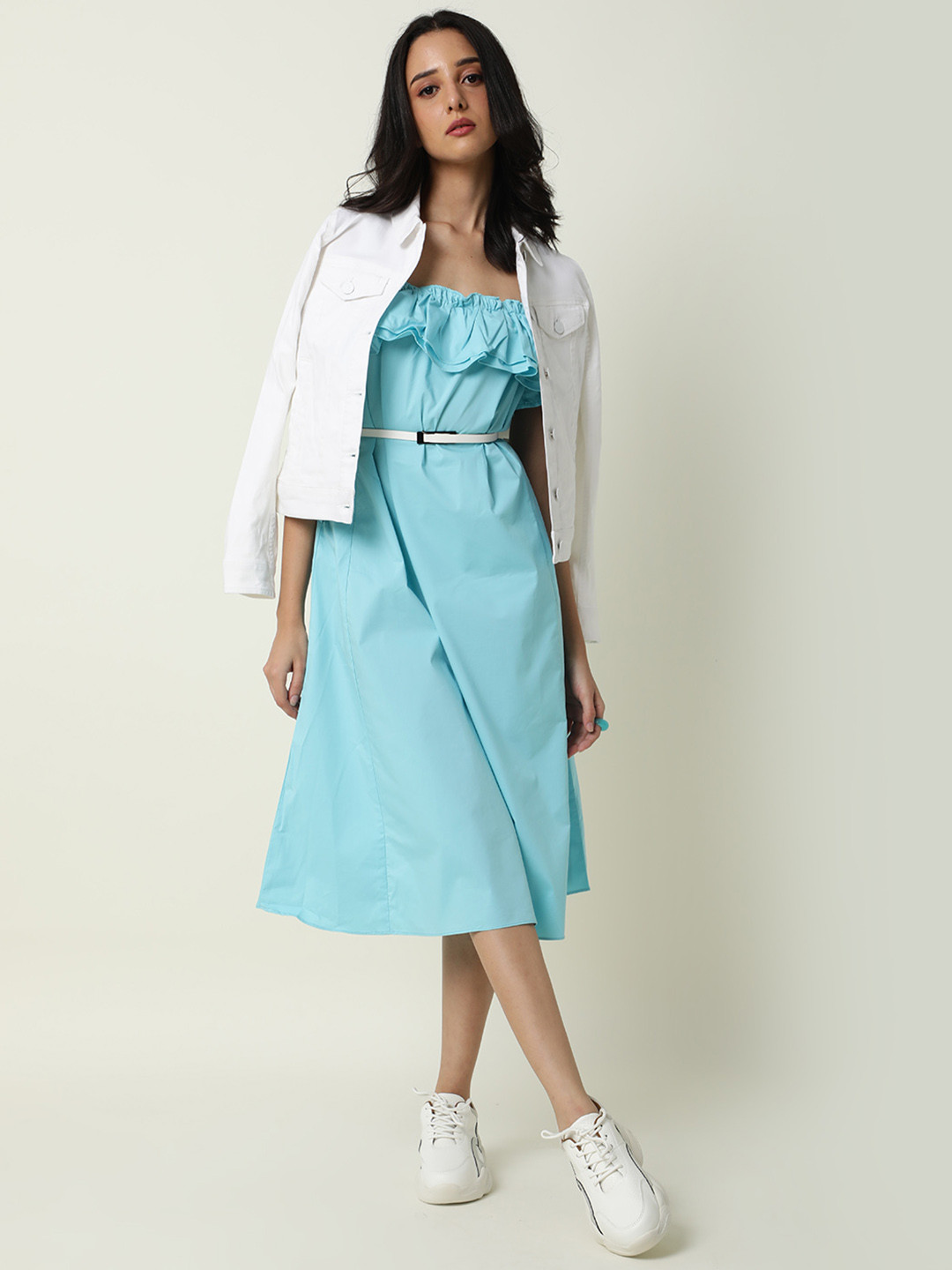RAREISM Blue A-Line Midi Dress