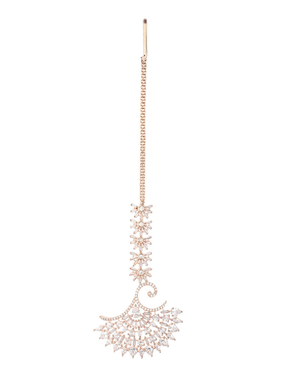 Runjhun Women Rose Gold American Daimond Stylish Elegant Maangtikka