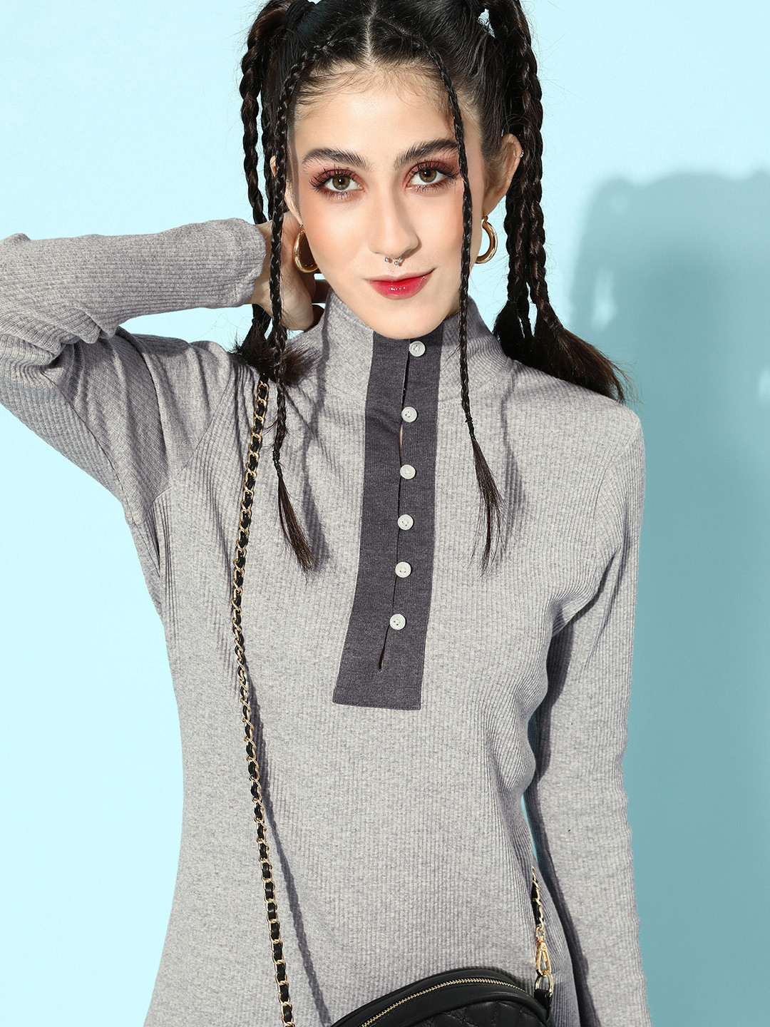 KASSUALLY Grey Knitted Cotton Sheath Dress