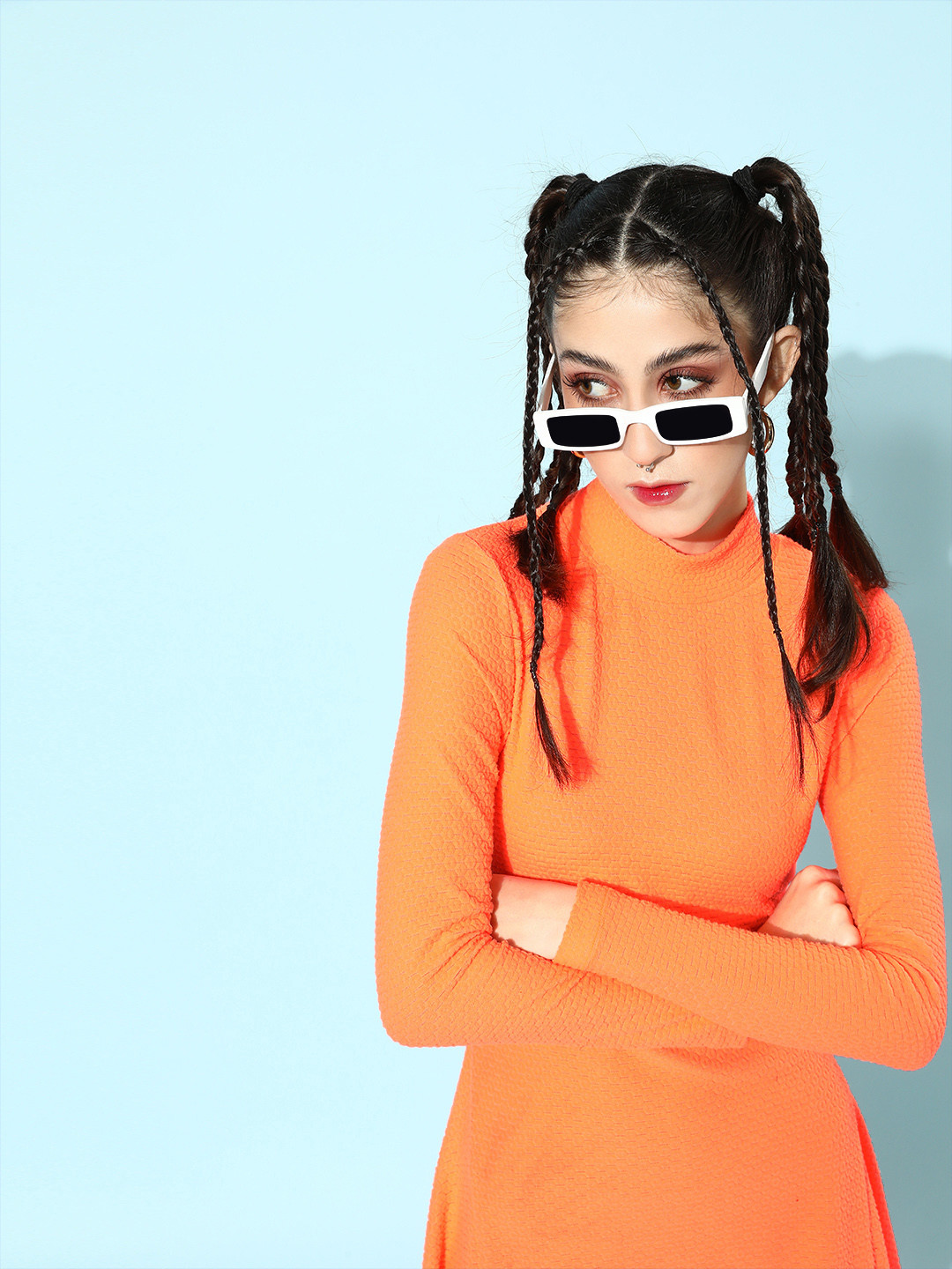 KASSUALLY BASICS Women Bright Orange Solid Knitted Dress