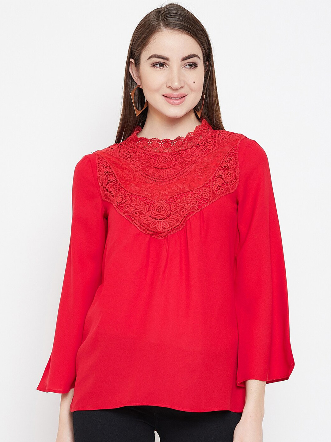 PURYS Red Crepe Regular Top