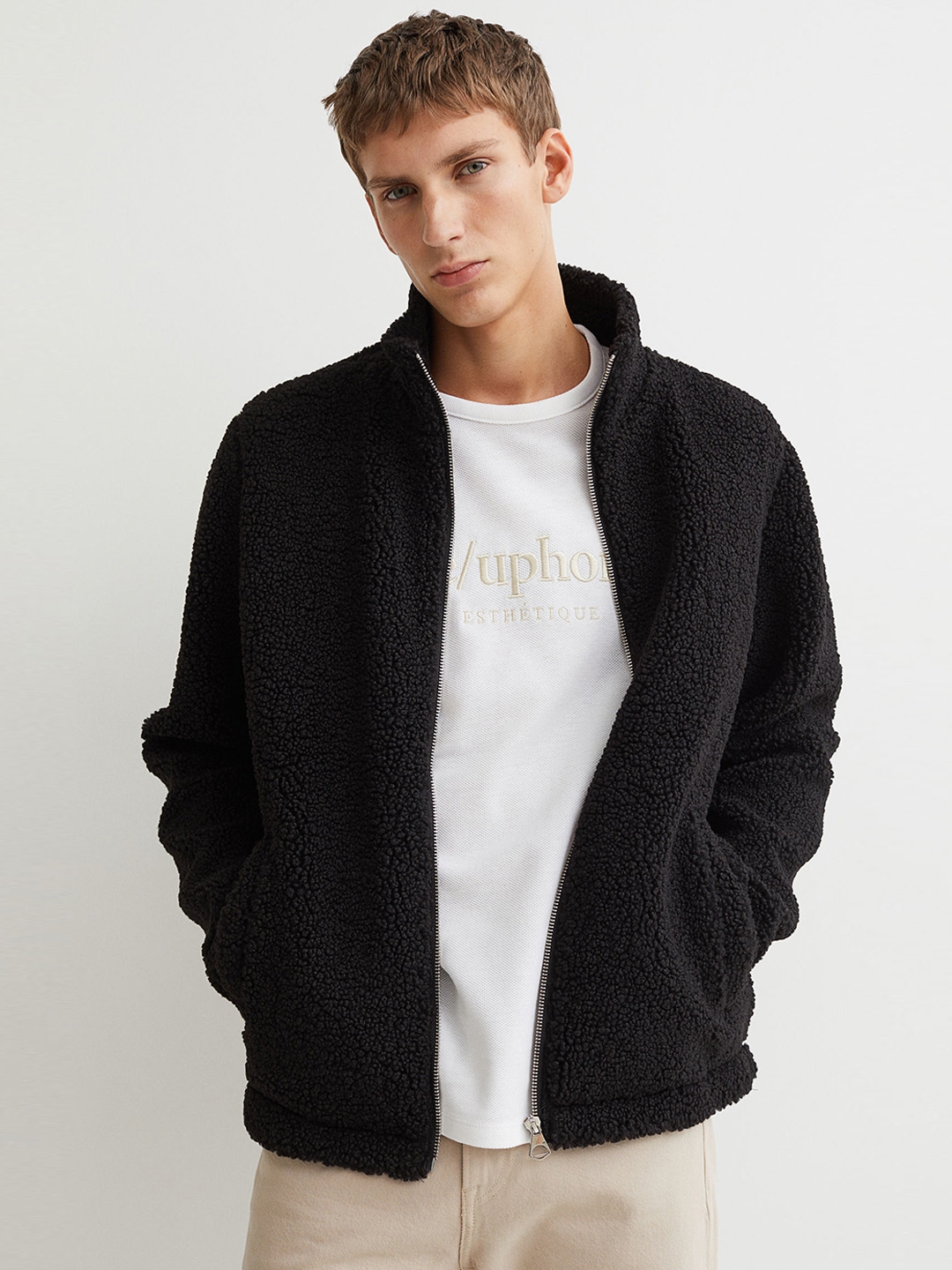 Buy H M Men Black Regular Fit Faux Shearling Jacket Jackets for