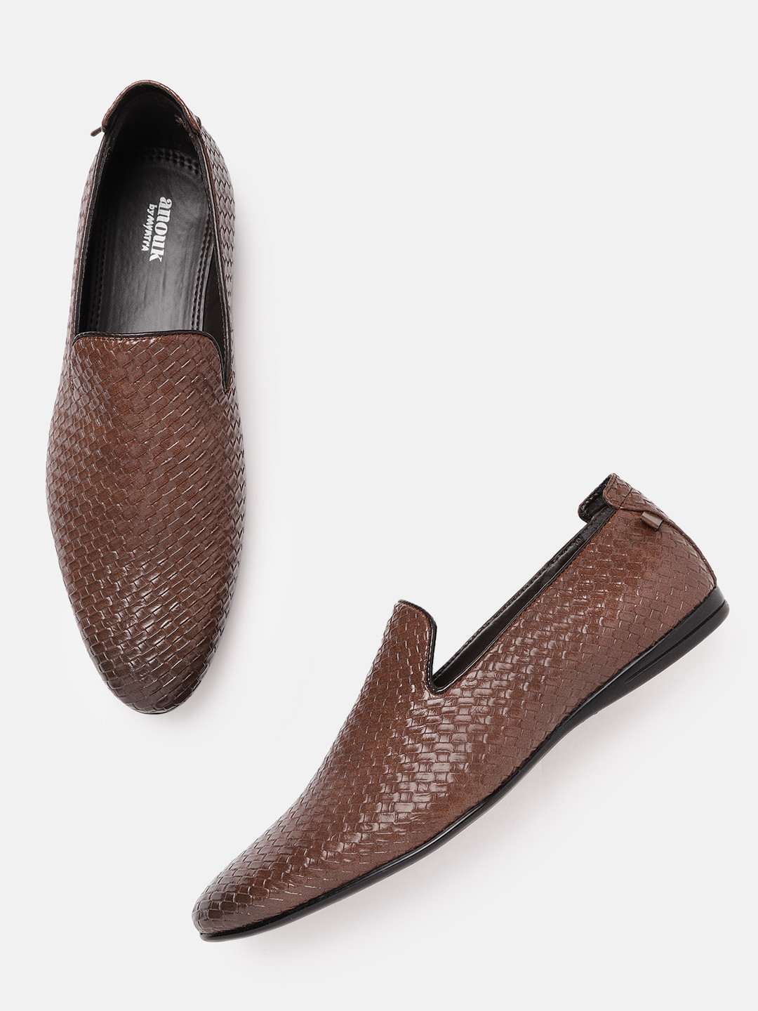 Anouk Men Coffee Brown Basketweave Pattern Mojaris