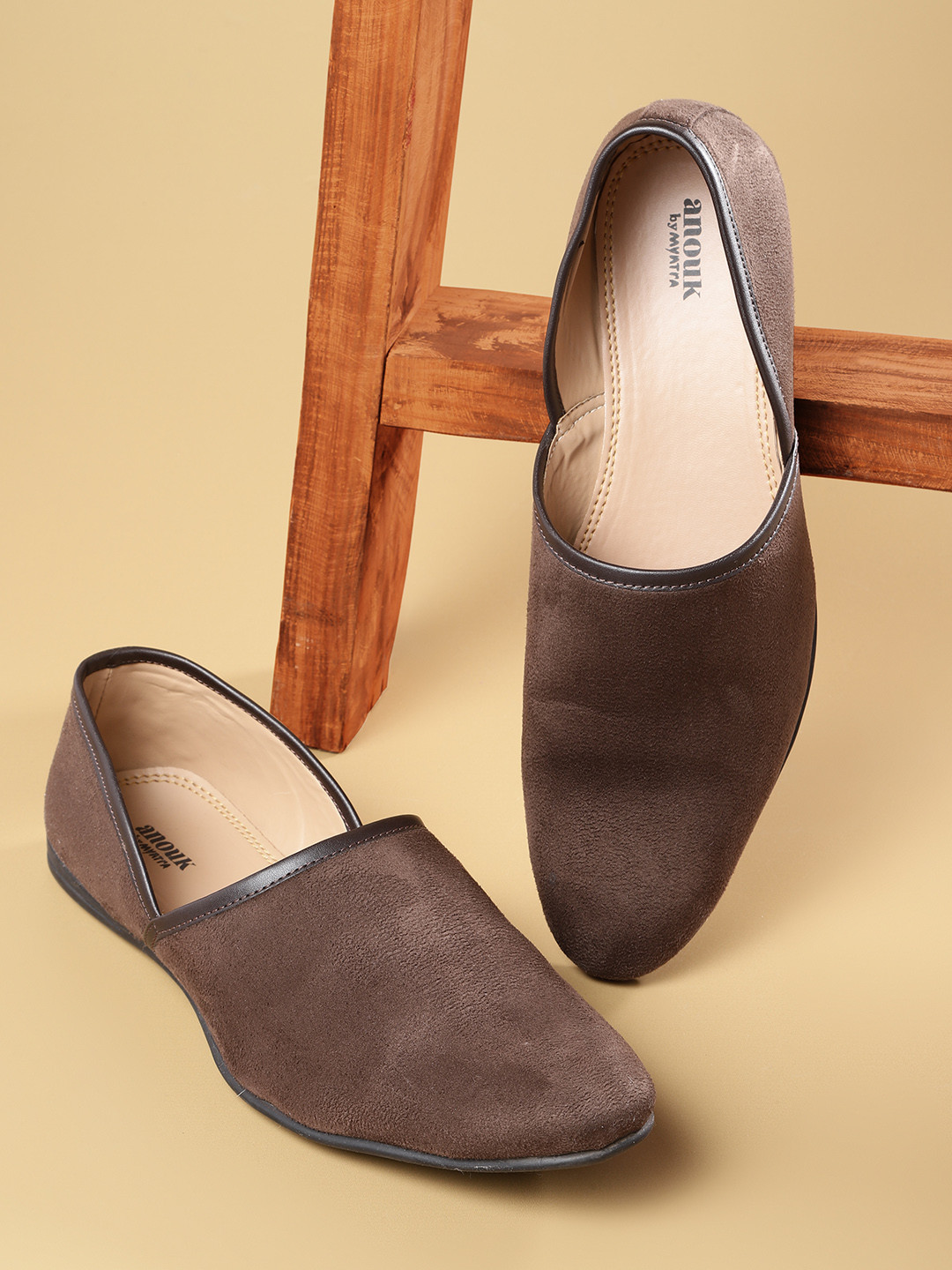 Anouk Men Coffee Brown Suede Finish Handcrafted Mojaris
