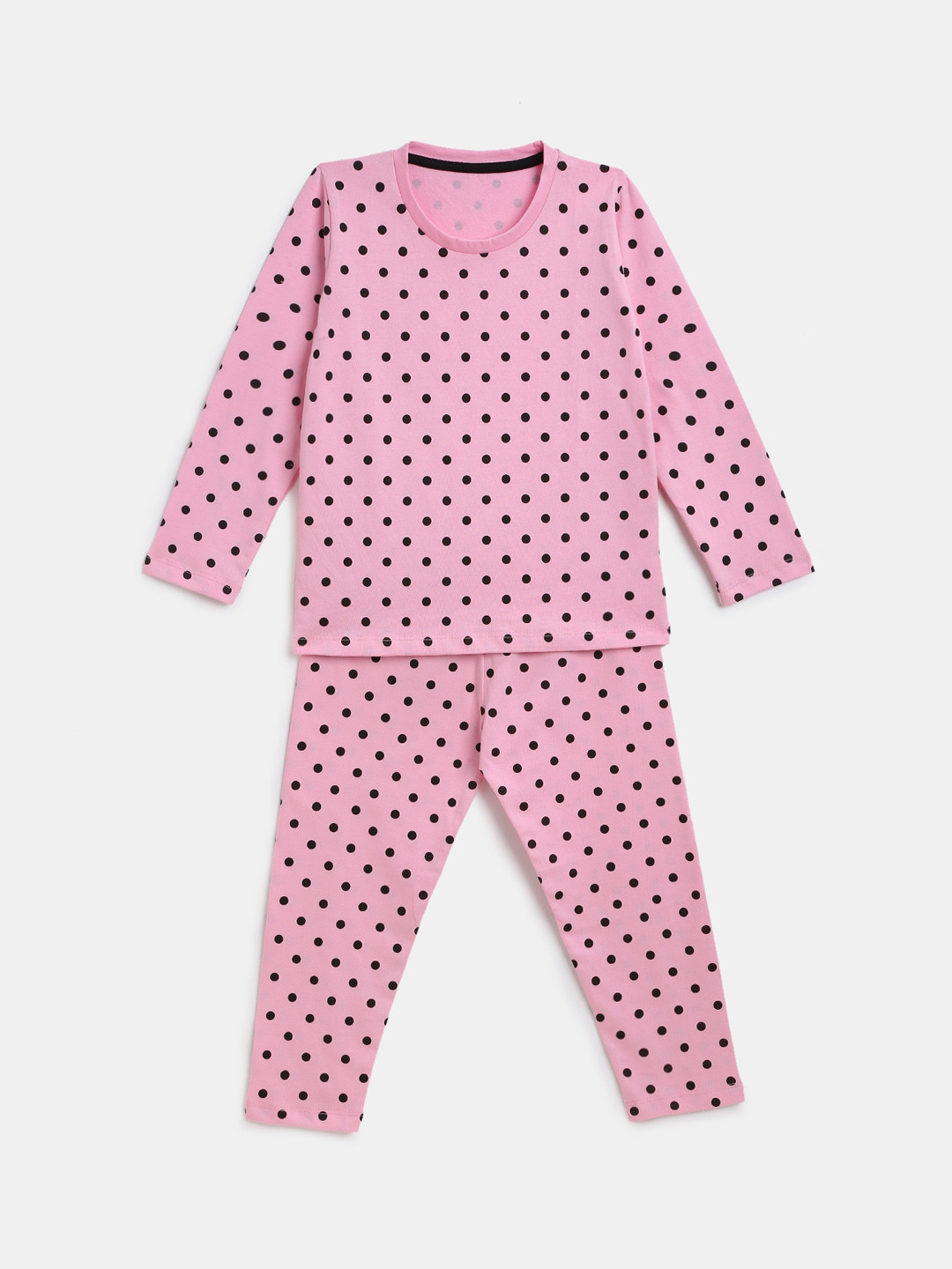 YK Girls Pink & Black Cotton Printed Night suit