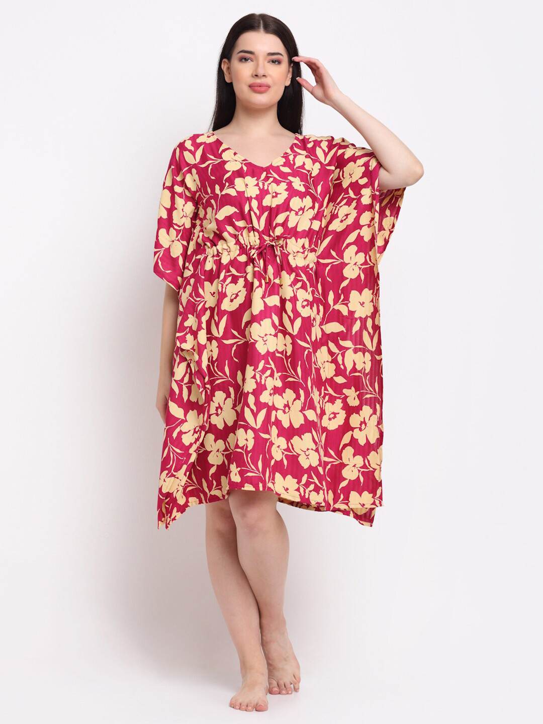 Aoba Pink Printed Kaftan Nightdress