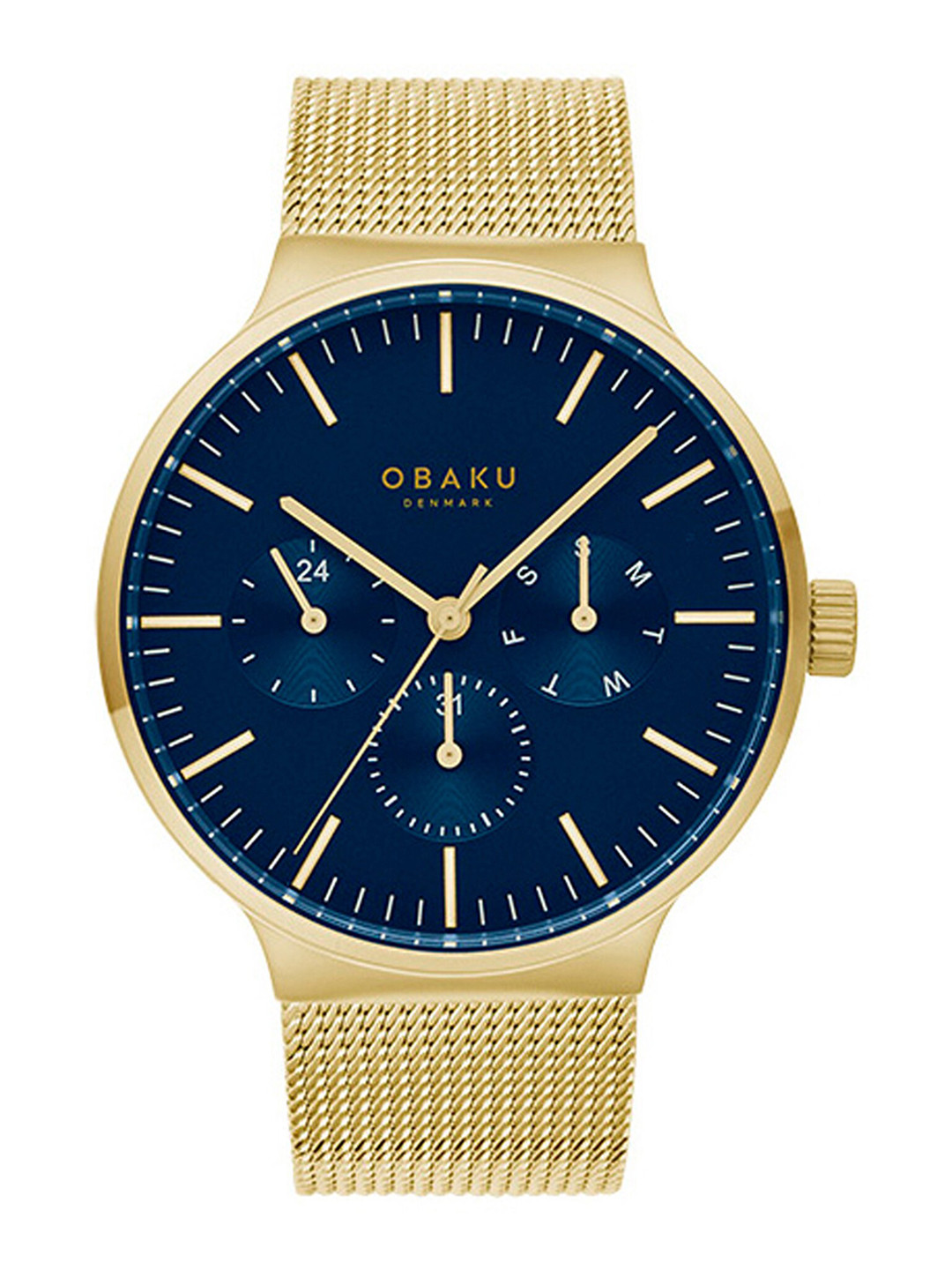 Obaku Men Blue Brass Embellished Dial & Gold Toned Strap Analogue Watch V229GMGLMG