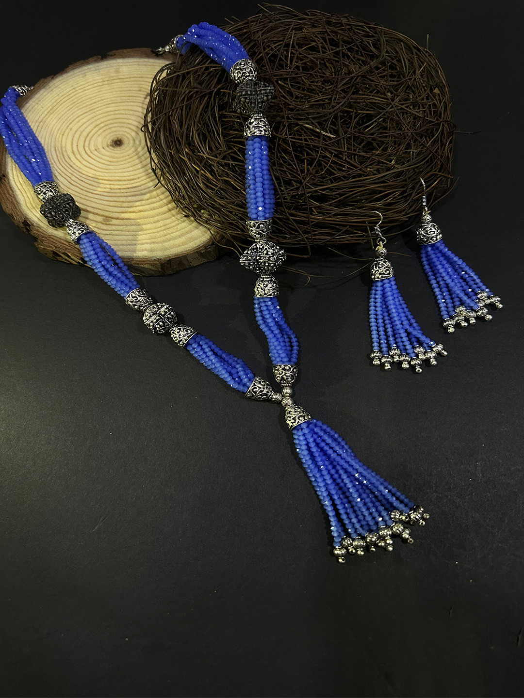 ASMITTA JEWELLERY Silver-Plated Blue Beaded Jewellery Set