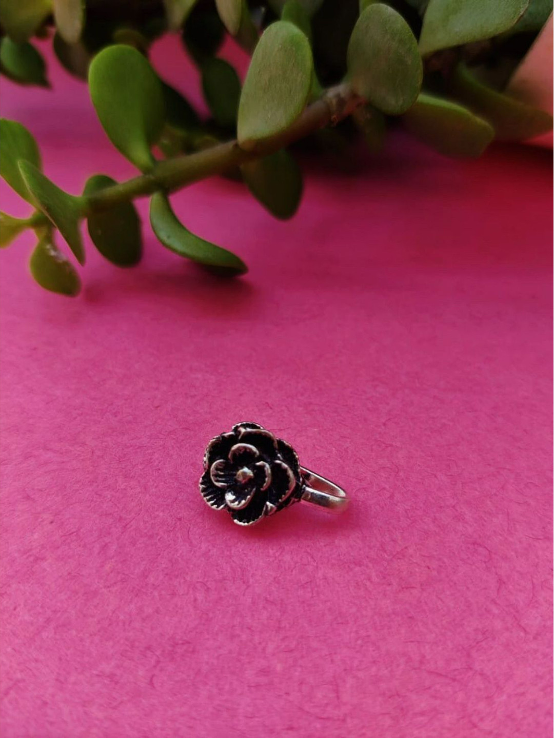 FIROZA Oxidised Silver-Toned Floral Clip-On Nosepin