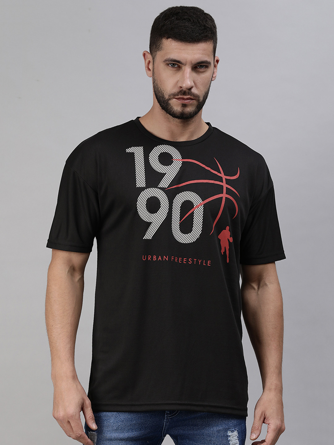 abof Men Black Graphic Printed Pure Cotton Casual T-shirt