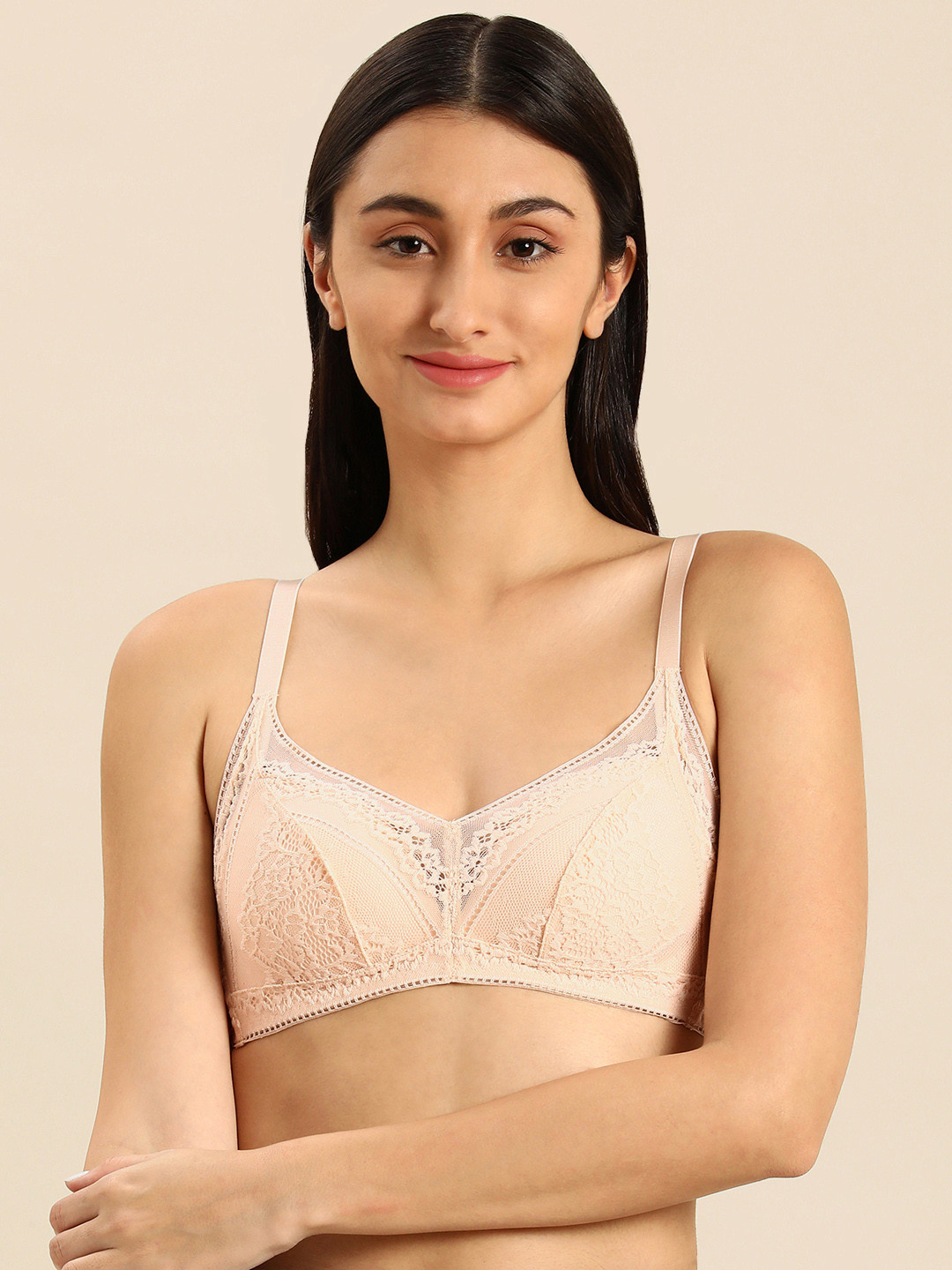 Wacoal Cream-Coloured Lucy Floral Lightly Padded Embellished Bra All Day Comfort