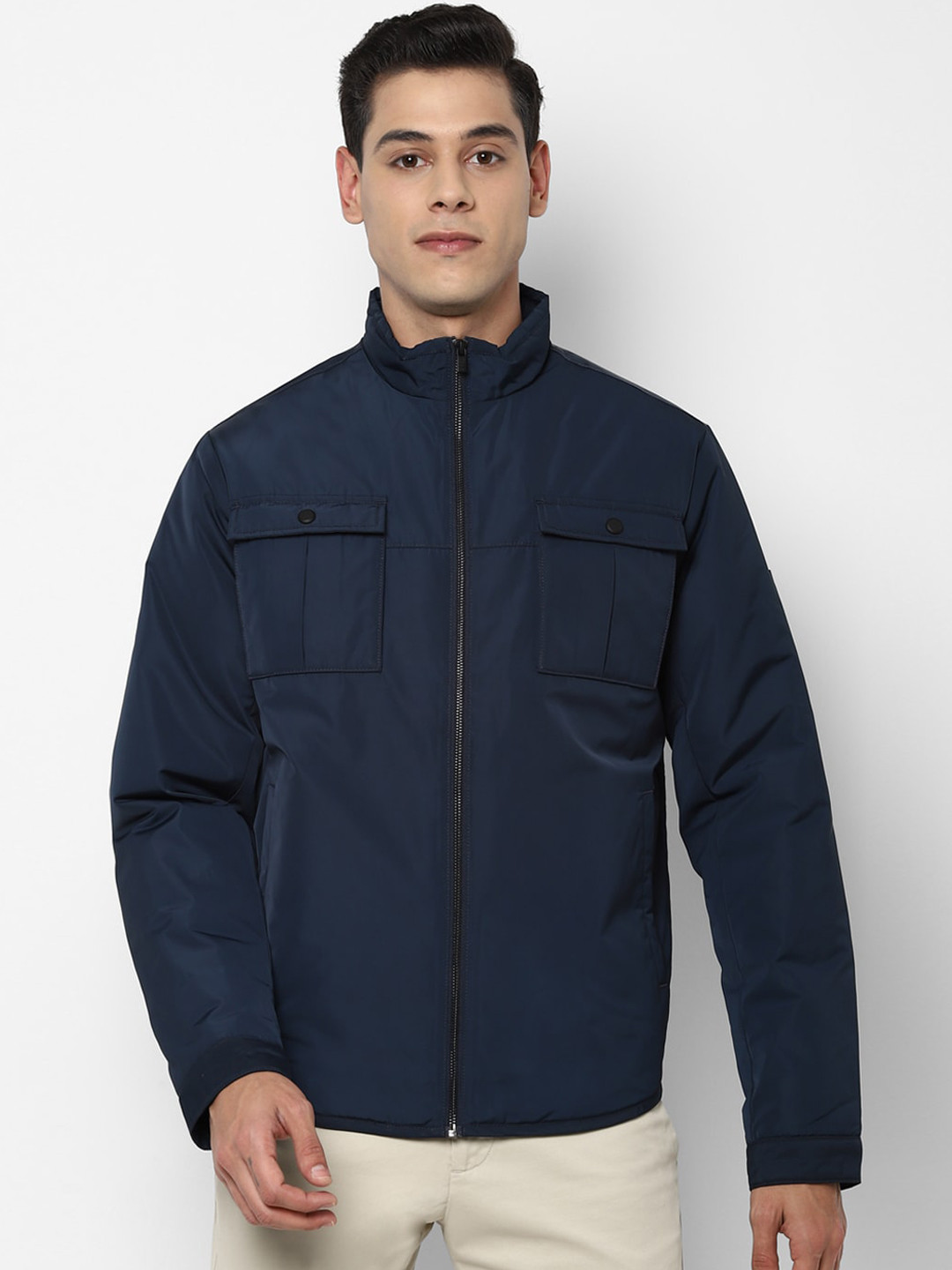 Allen Solly Men Navy Blue Bomber Jacket