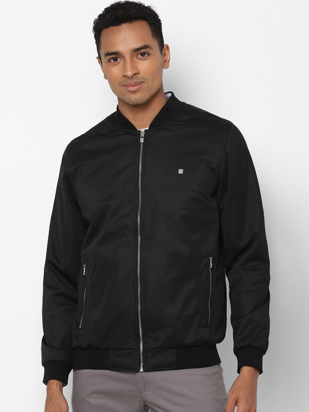 Allen Solly Men Black Solid Bomber Jacket